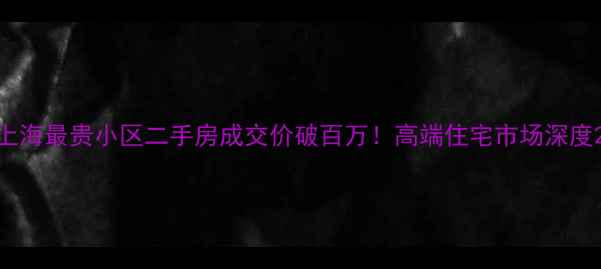 图片 上海最贵小区二手房成交价破百万！高端住宅市场深度2