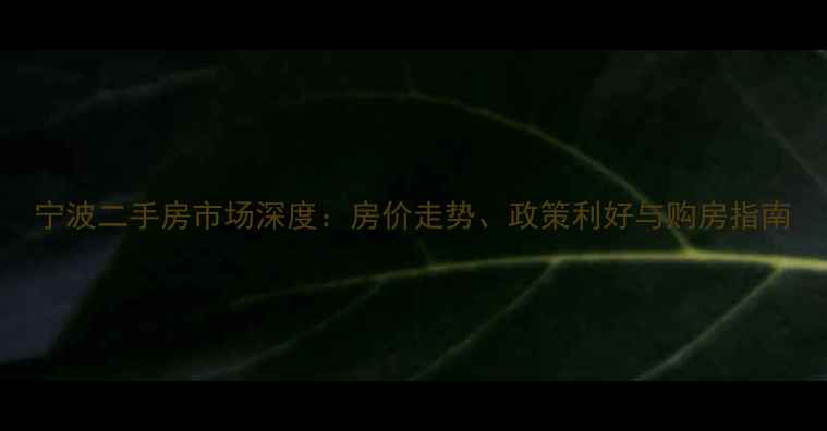 图片 宁波二手房市场深度：房价走势、政策利好与购房指南