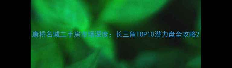 图片 康桥名城二手房市场深度：长三角TOP10潜力盘全攻略2