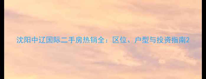 图片 沈阳中辽国际二手房热销全：区位、户型与投资指南2