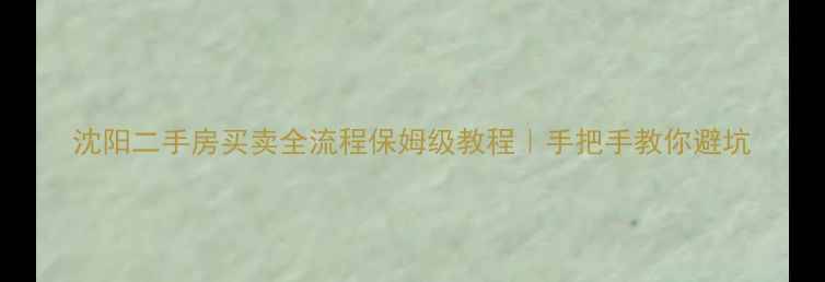 图片 沈阳二手房买卖全流程保姆级教程｜手把手教你避坑